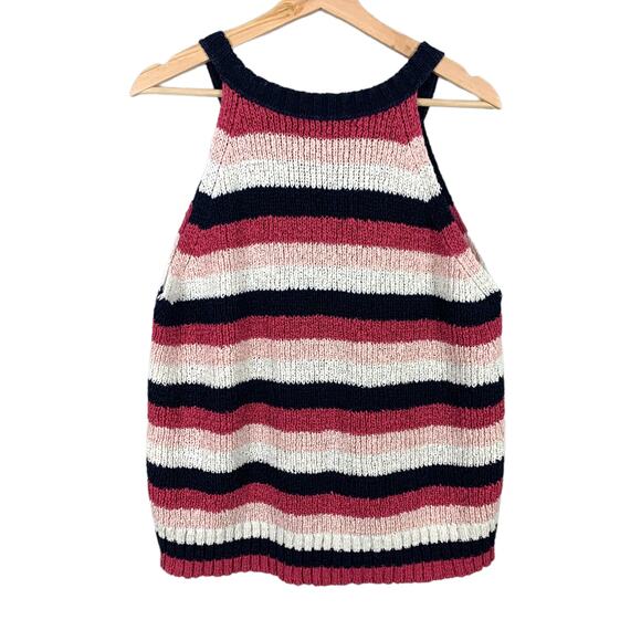 J Crew Chunky Knit Stripe Sleeveless Sweater Pink Blue XL Extra Large - Picture 3 of 8